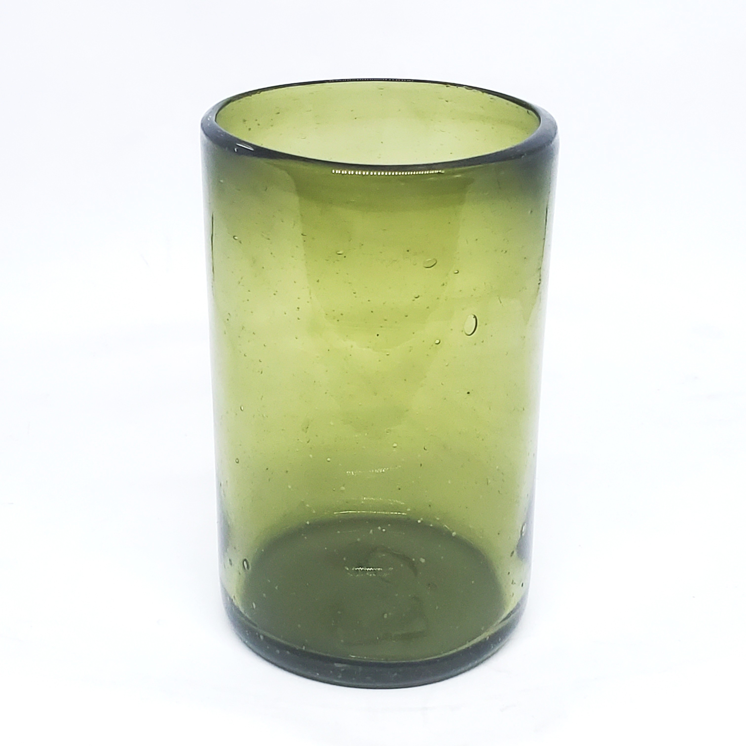 MEXICAN GLASSWARE / Solid Olive Green 14 oz Drinking Glasses (set of 6)